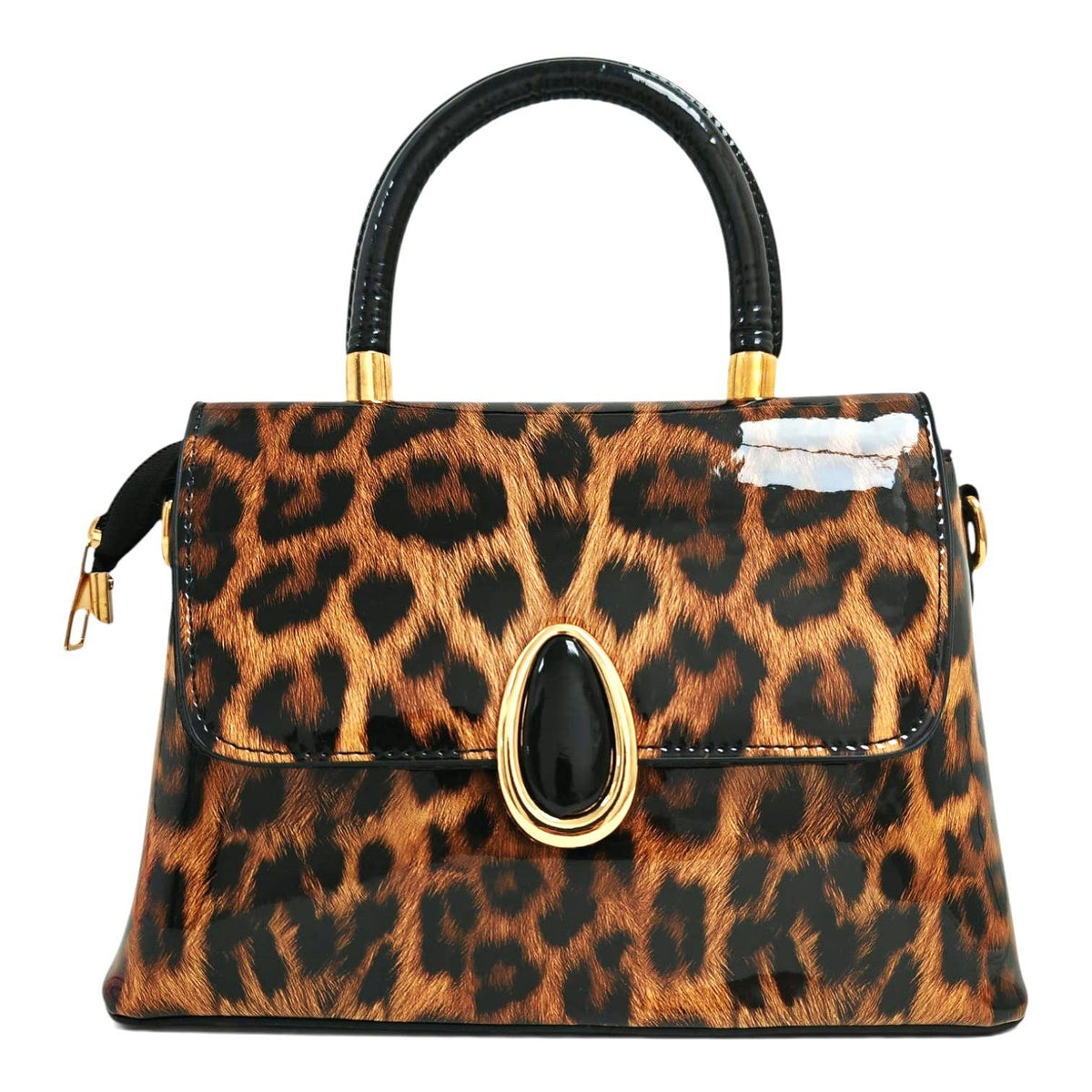 Elegant Glossy Leopard Print Top Handle Handbag-912-2