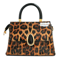 Elegant Glossy Leopard Print Top Handle Handbag-912-2