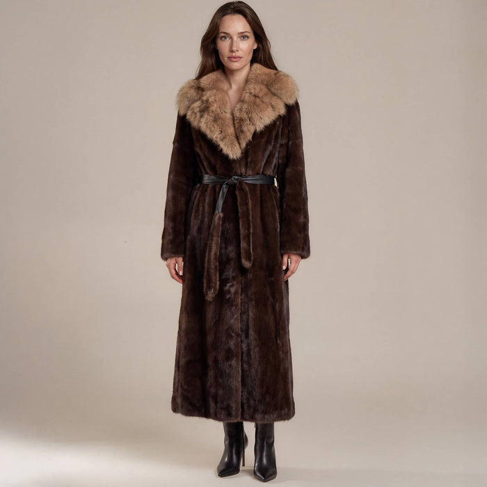 Elegant Longline Faux Fur Collar Coat