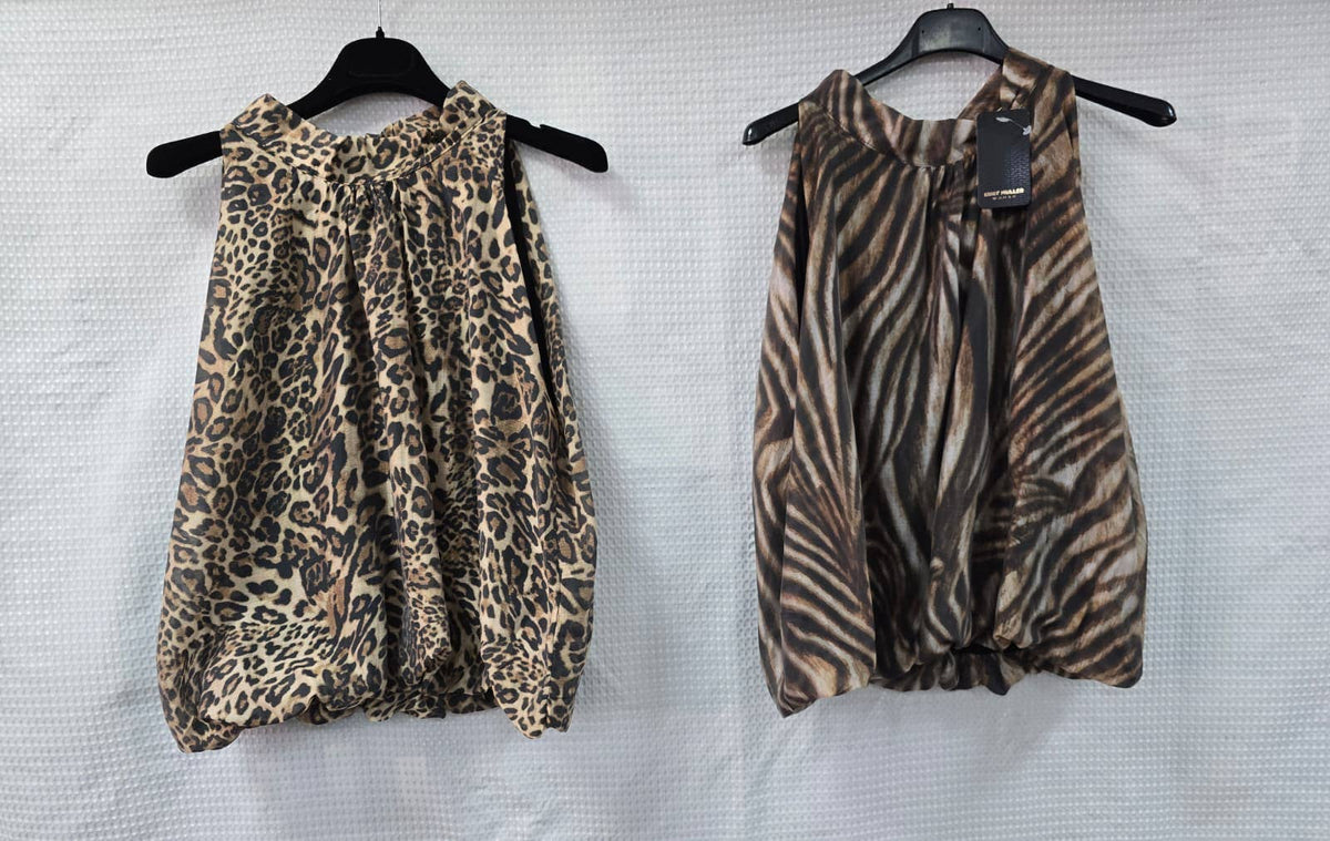 Animal Print Tie Back Tencel Tops