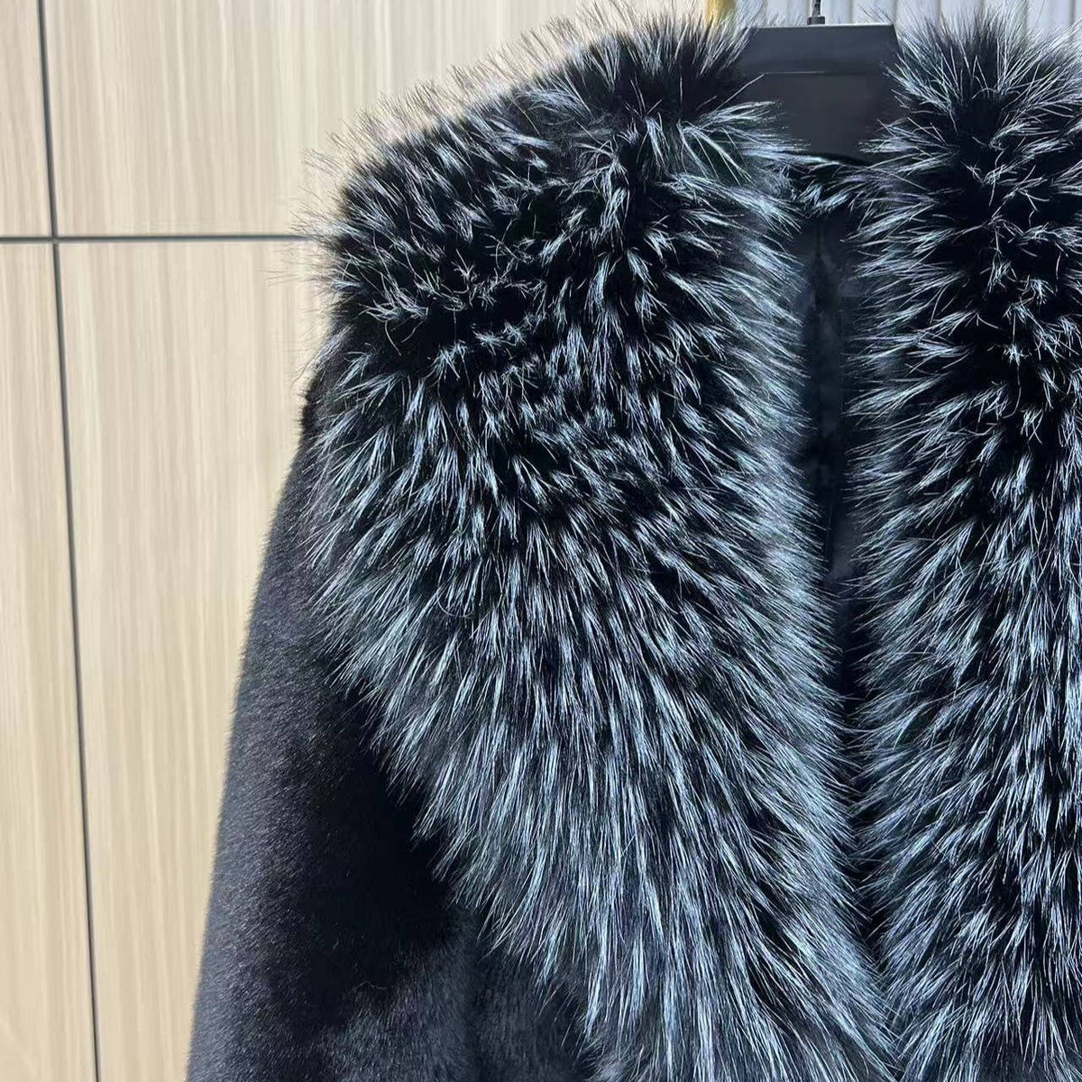Black Faux Fur Long Coat with Faux Fur Collar & Cuffs