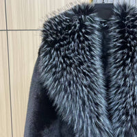 Black Faux Fur Long Coat with Faux Fur Collar & Cuffs