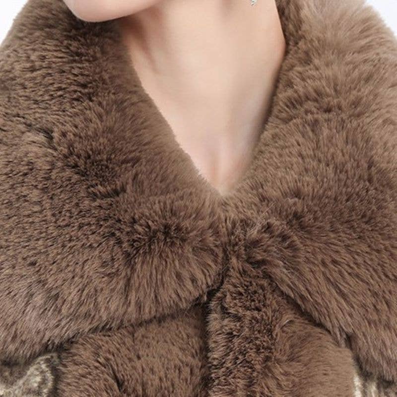 Luxurious Paisley Cape with Faux Fur Collar and Cuffs