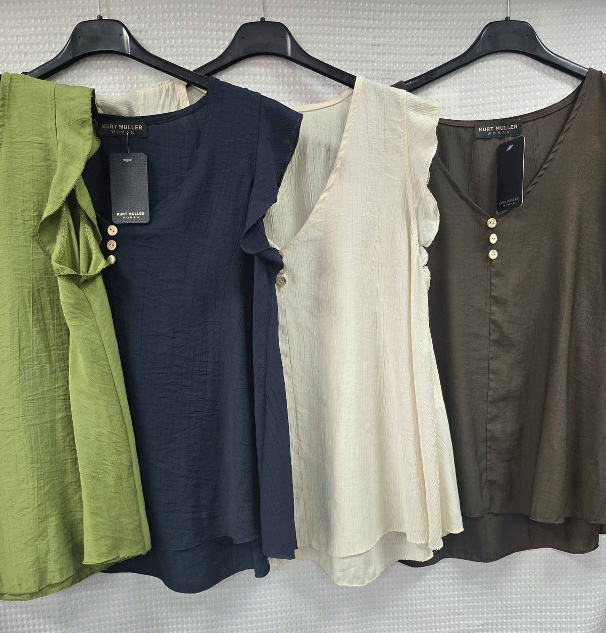 KM V Neck Button Frill Sleeve Top