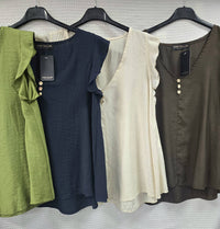 KM V Neck Button Frill Sleeve Top
