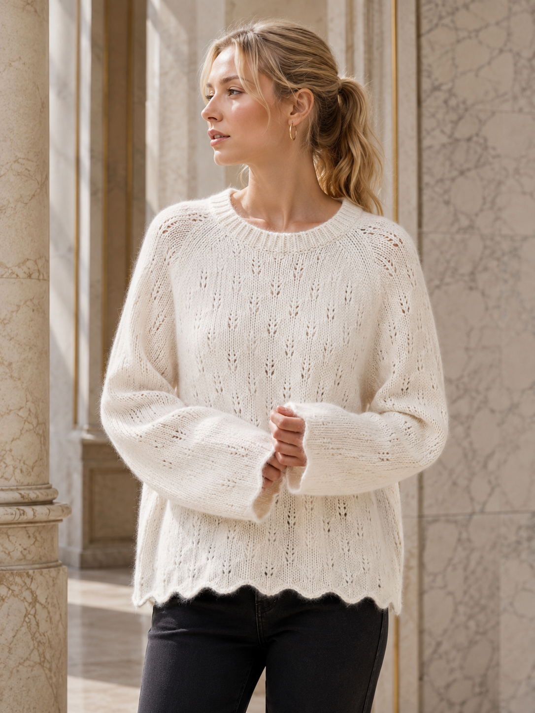 Pointelle Openwork Knitted Jumper