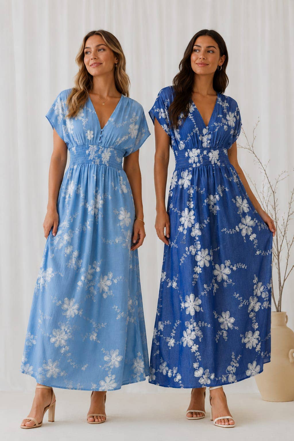 Denim Embroidery Button Dress