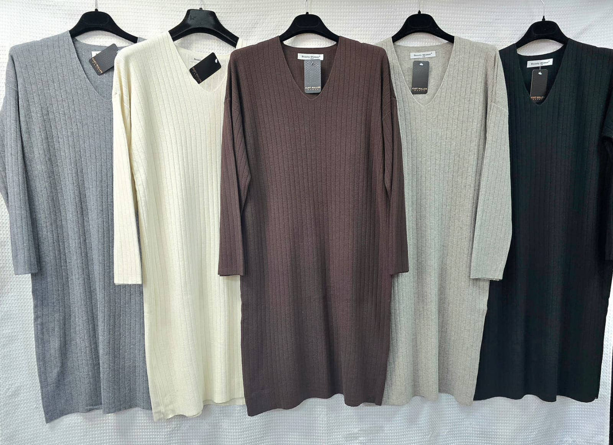 V neck Ribbed Knit Dress