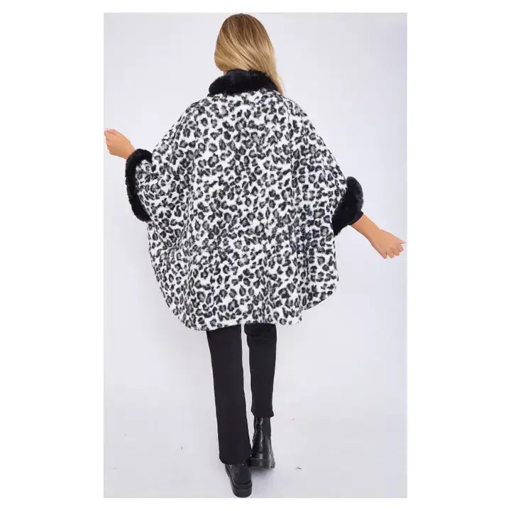 One Size Faux Fur Front Opening Animal Print Cape Sha-Fur485