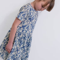 Girls Short Sleeve Cotton Dress - Willow Flower print