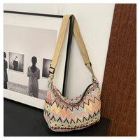 Medium Size Multicolour Zigzac Print Canvas Shoulder Bag