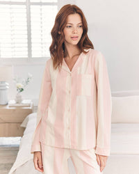 Chelsea Peers - Organic Cotton Stripe Long Pyjama Set - Dusky Pink