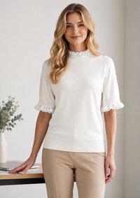 Lace Frill Short-Sleeve Knit Top