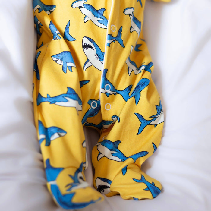 Unisex Baby Cotton Sleepsuit (Onesie) – Yellow shark Print