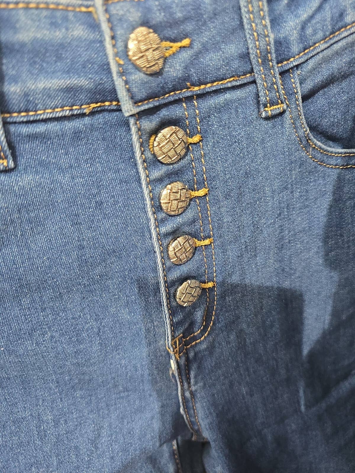 Straight Leg Textured Button Voggo Jeans