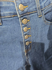 Straight Leg Textured Button Voggo Jeans