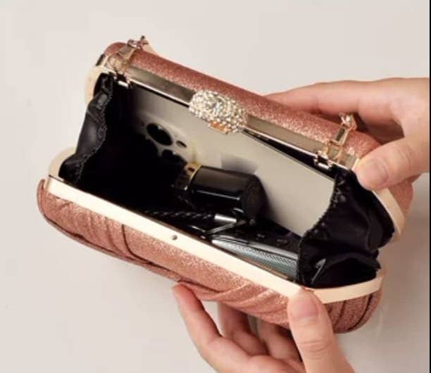 Front Bow Evening Bag Diamante Clasp Opening Clutch