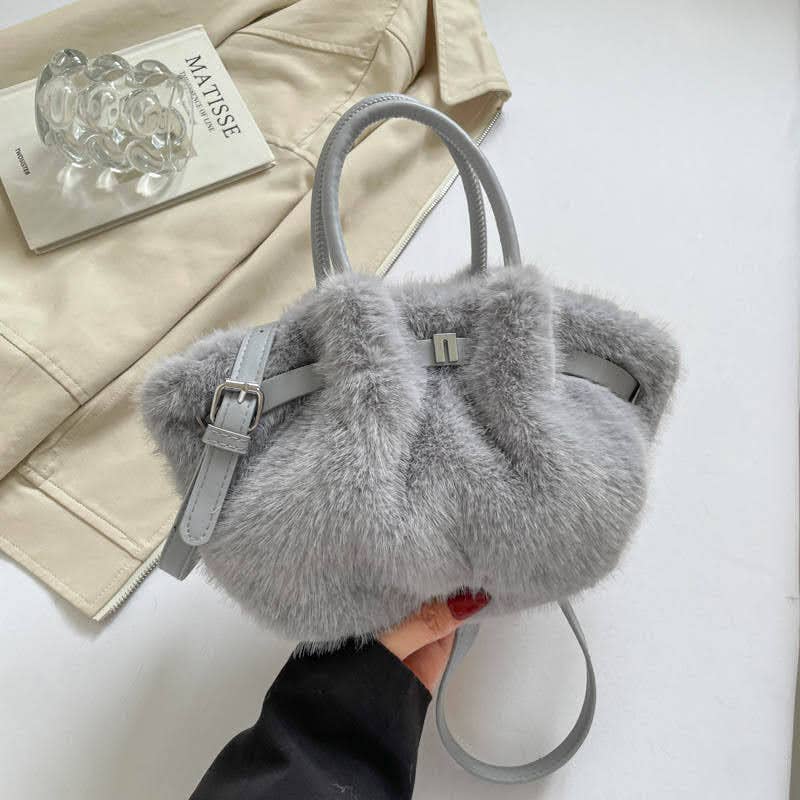 Small Soft Faux Fur Magnetic Closure Top Handle Bag - More Colours Available