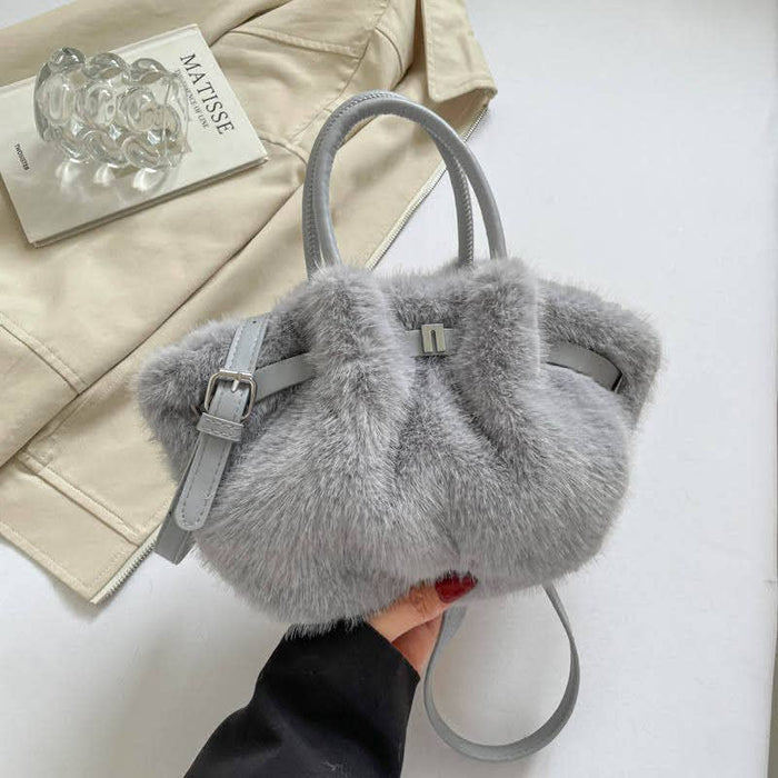 Small Soft Faux Fur Magnetic Closure Top Handle Bag - More Colours Available