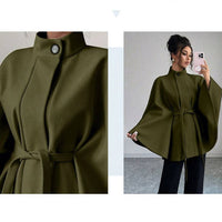 Batwing Cape Jacket with High Neck and Tie-Waist