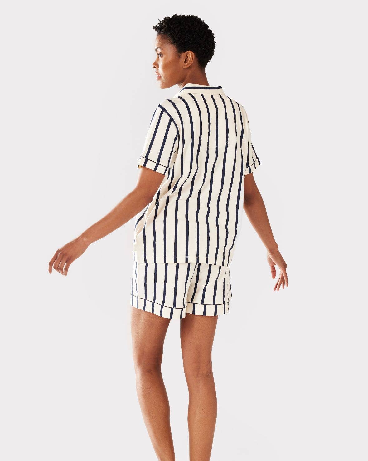 Organic Cotton Navy & Cream Stripe Print