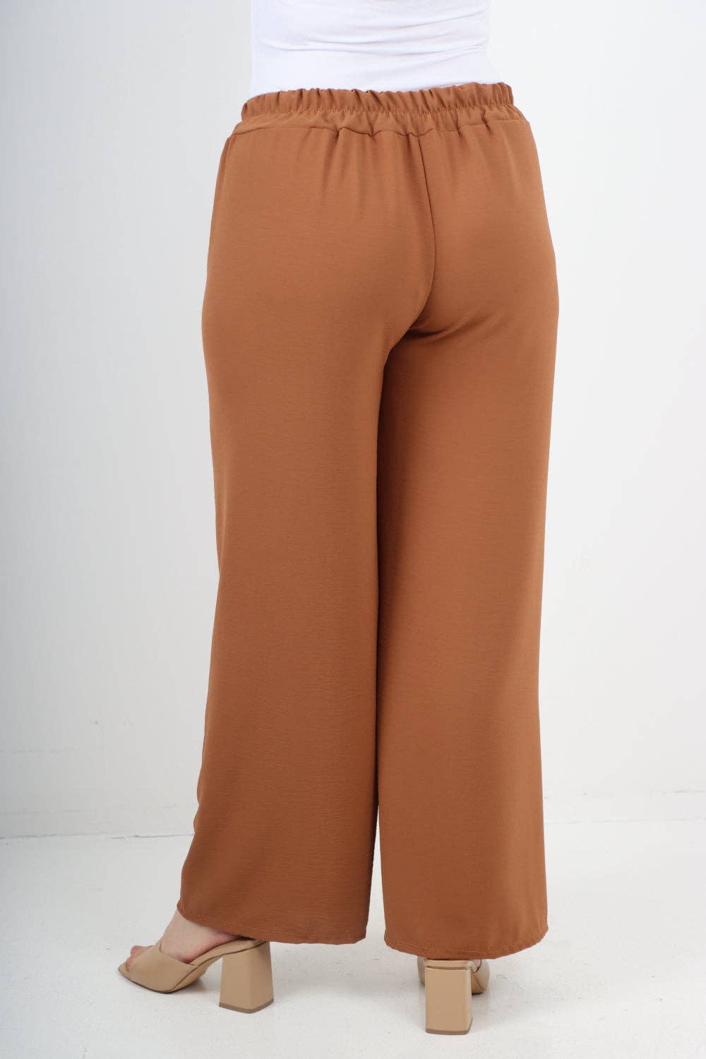 Italian Elastic Waistband Drawstring Wide Leg Trousers