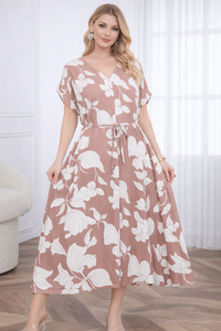 Floral Print Midi Dress with Drawstring Waist - Available in other colours