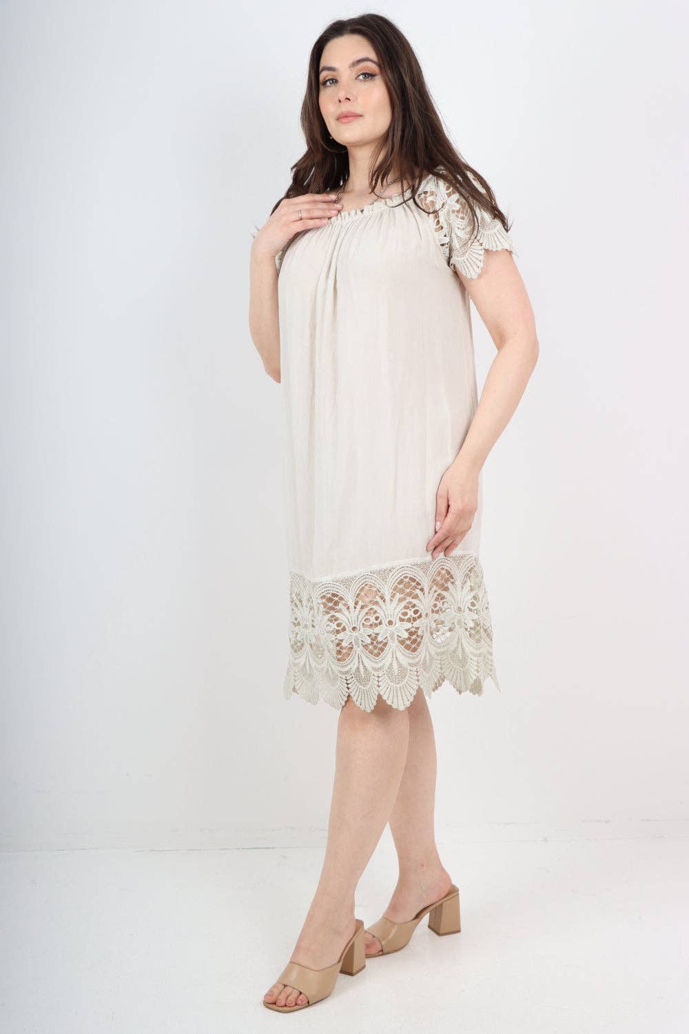 Italian Bardot Crochet Lace Dress – Off Shoulder Summer Style