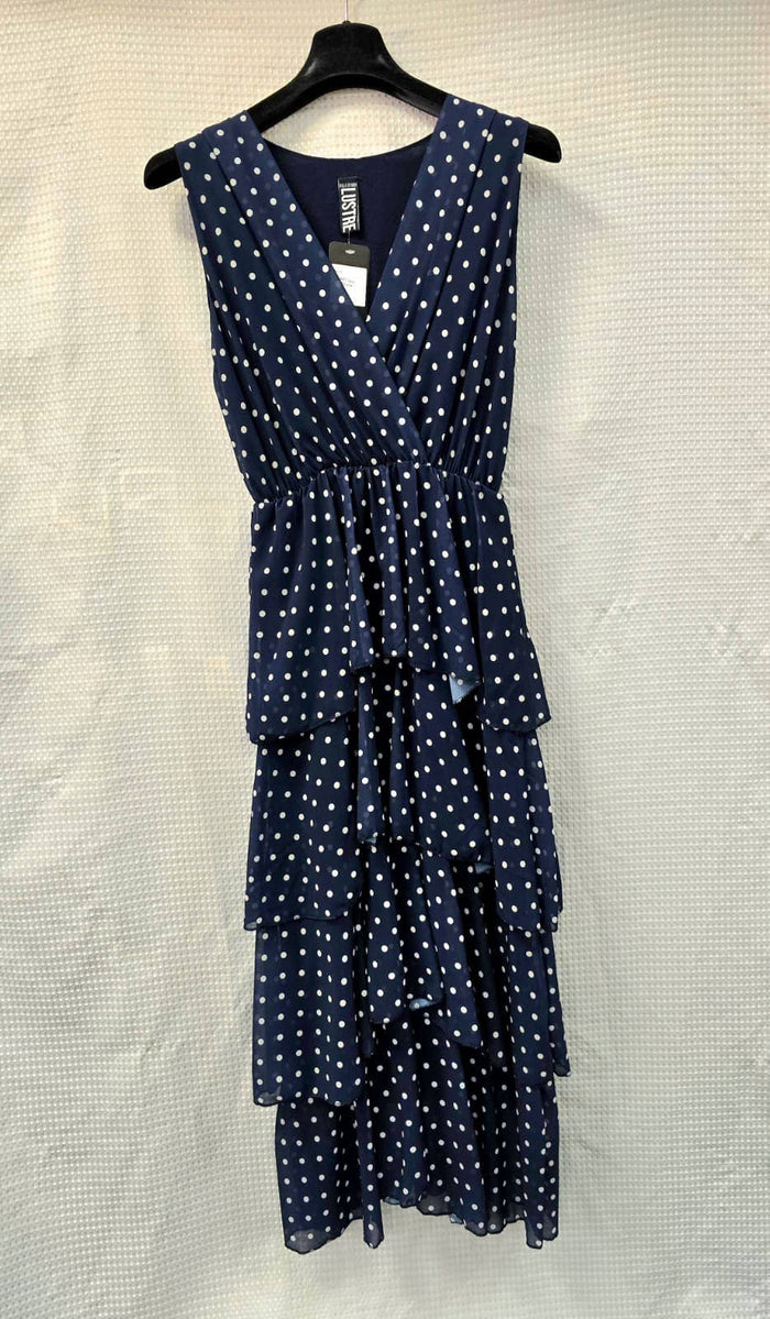 Crossover Neck Navy Polka Dot Maxi Dress