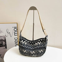 Medium Size Multicolour Zigzac Print Canvas Shoulder Bag