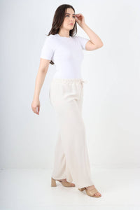 Italian Elastic Waistband Drawstring Wide Leg Trousers