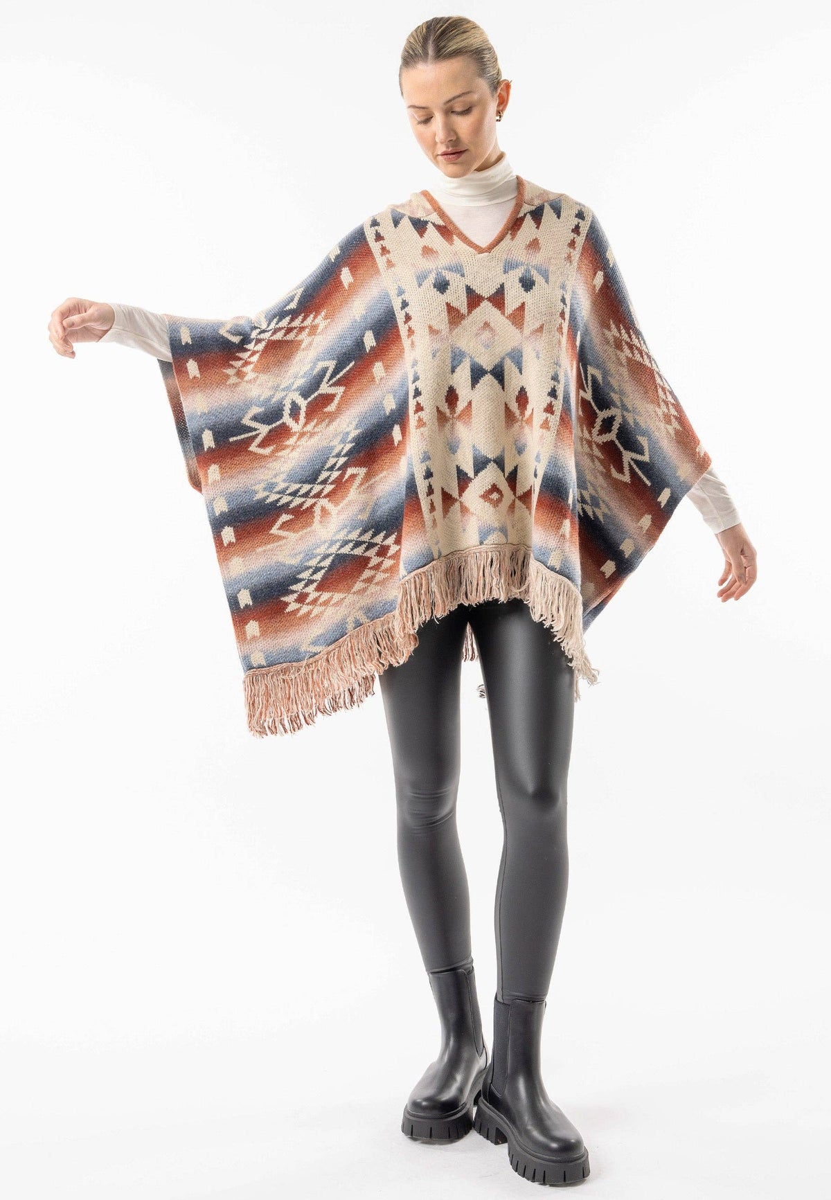 Californian Hooded Batwing Poncho with Fringe