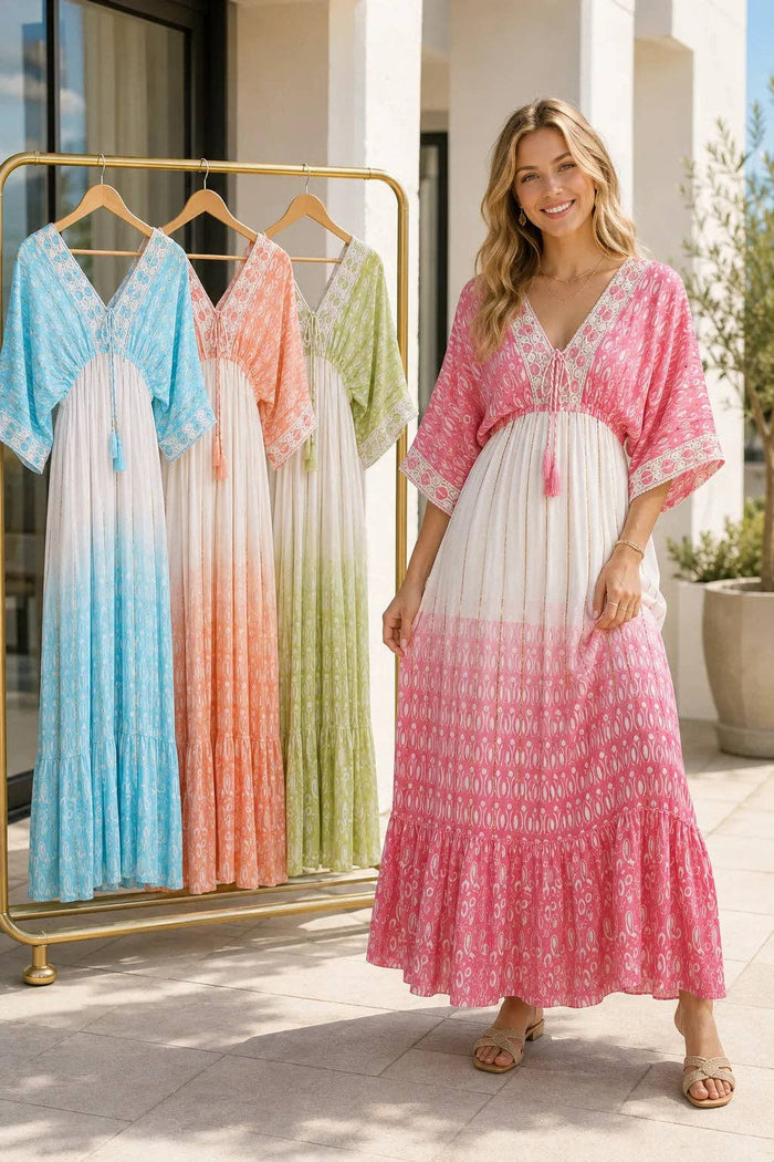 Womens Cotton Printed Maxi Dresses – Multi Colour