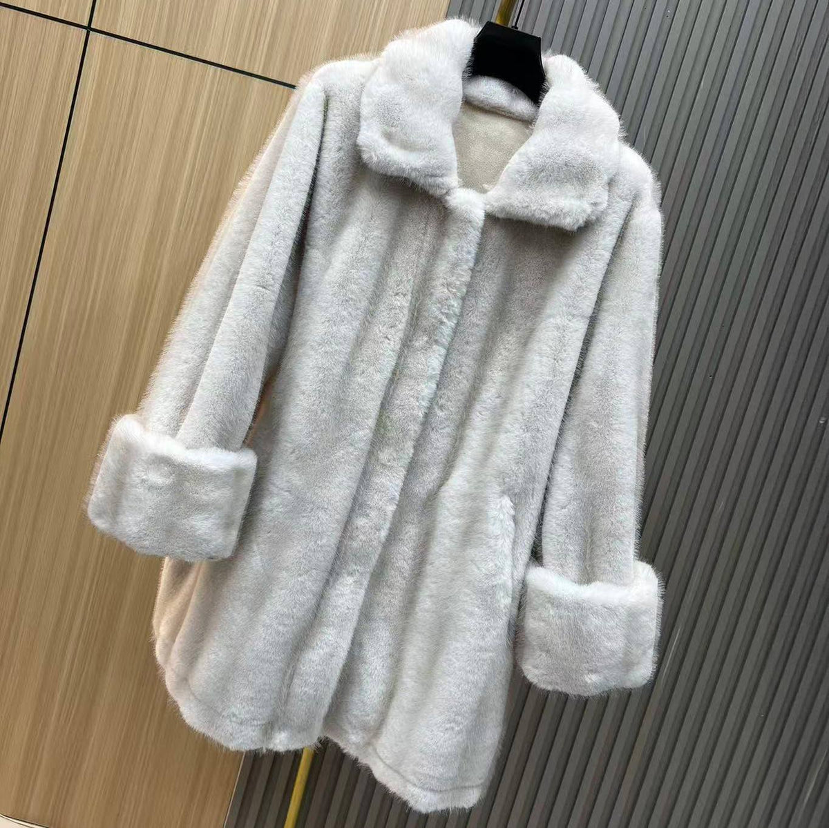 Cream Soft Plush Winter Coat with Collar