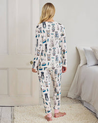 Petite Tennis Dogs Print Long Pyjama Set - Cream