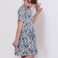 Girls Short Sleeve Cotton Dress - Willow Flower print