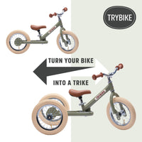 Trybike 2-in-1 Steel Balance Bike & Trike - GREEN & CREAM Available