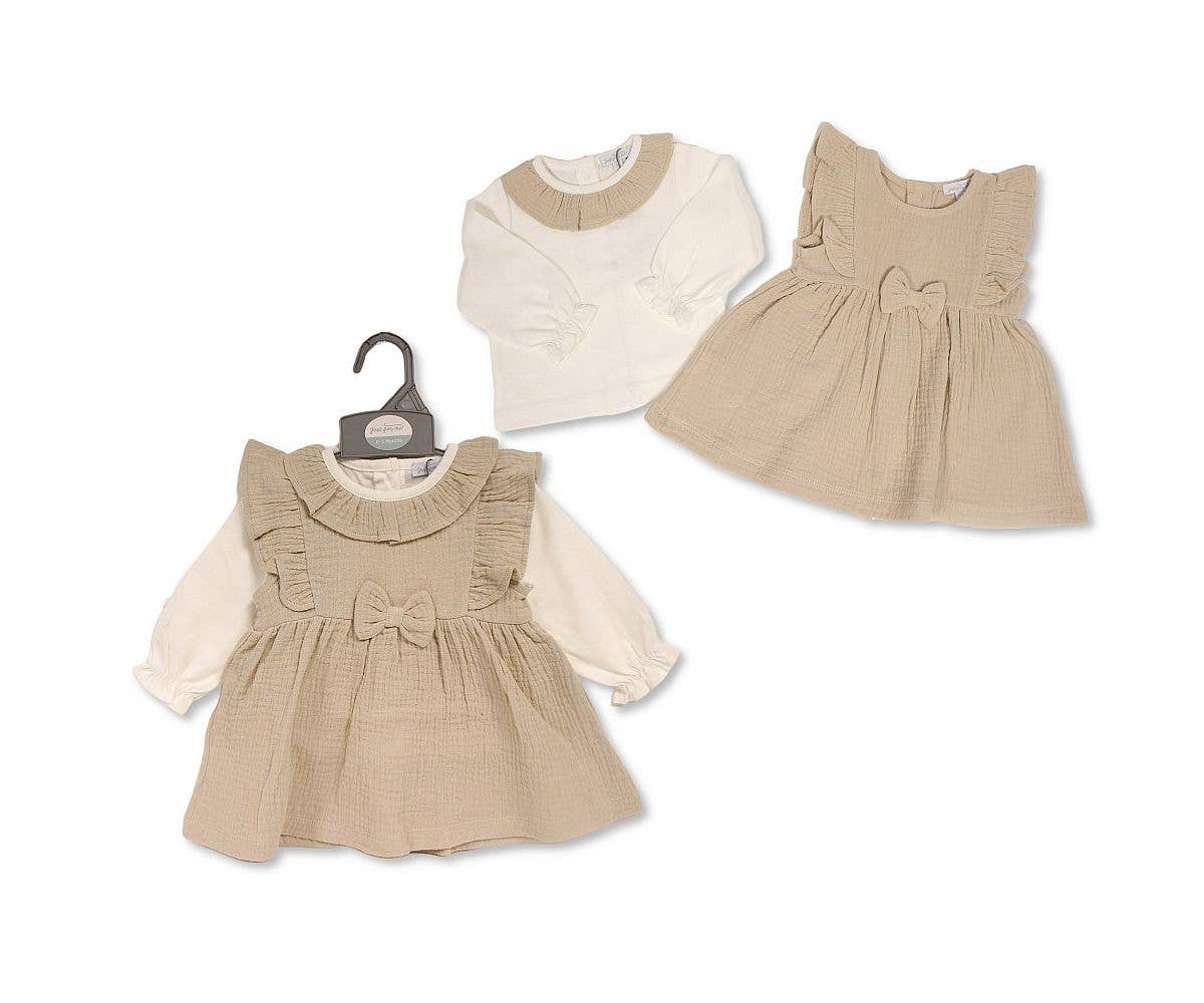 Baby Girls 2 pcs Dress Set with Bow - Taupe - 2599