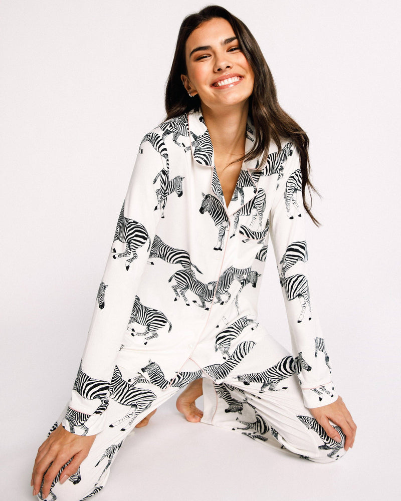 Chelsea Peers - White Zebra Print - Long Sleeved Top and Long Trousers
