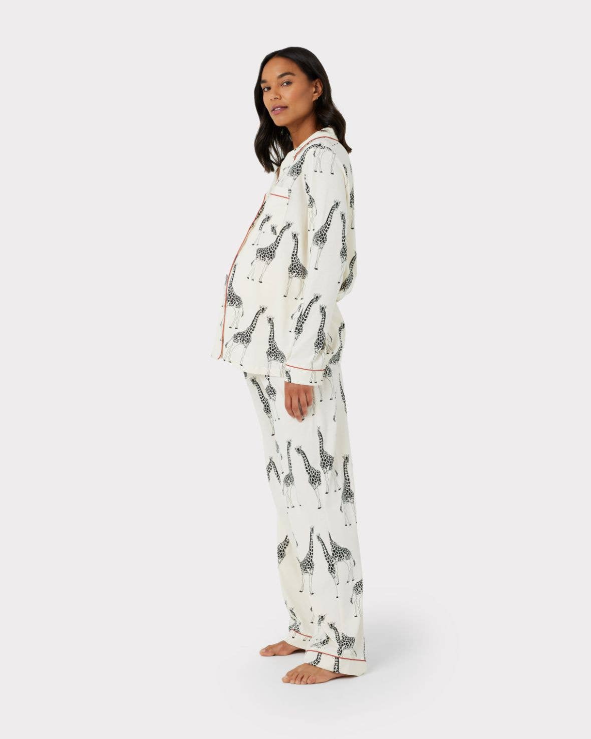 Chelsea Peers - Maternity Organic Cotton Cream Giraffe Print PJ Set
