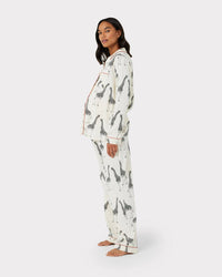 Chelsea Peers - Maternity Organic Cotton Cream Giraffe Print PJ Set