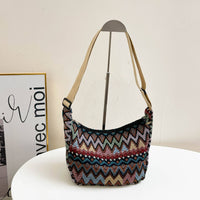 Medium Size Multicolour Zigzac Print Canvas Shoulder Bag