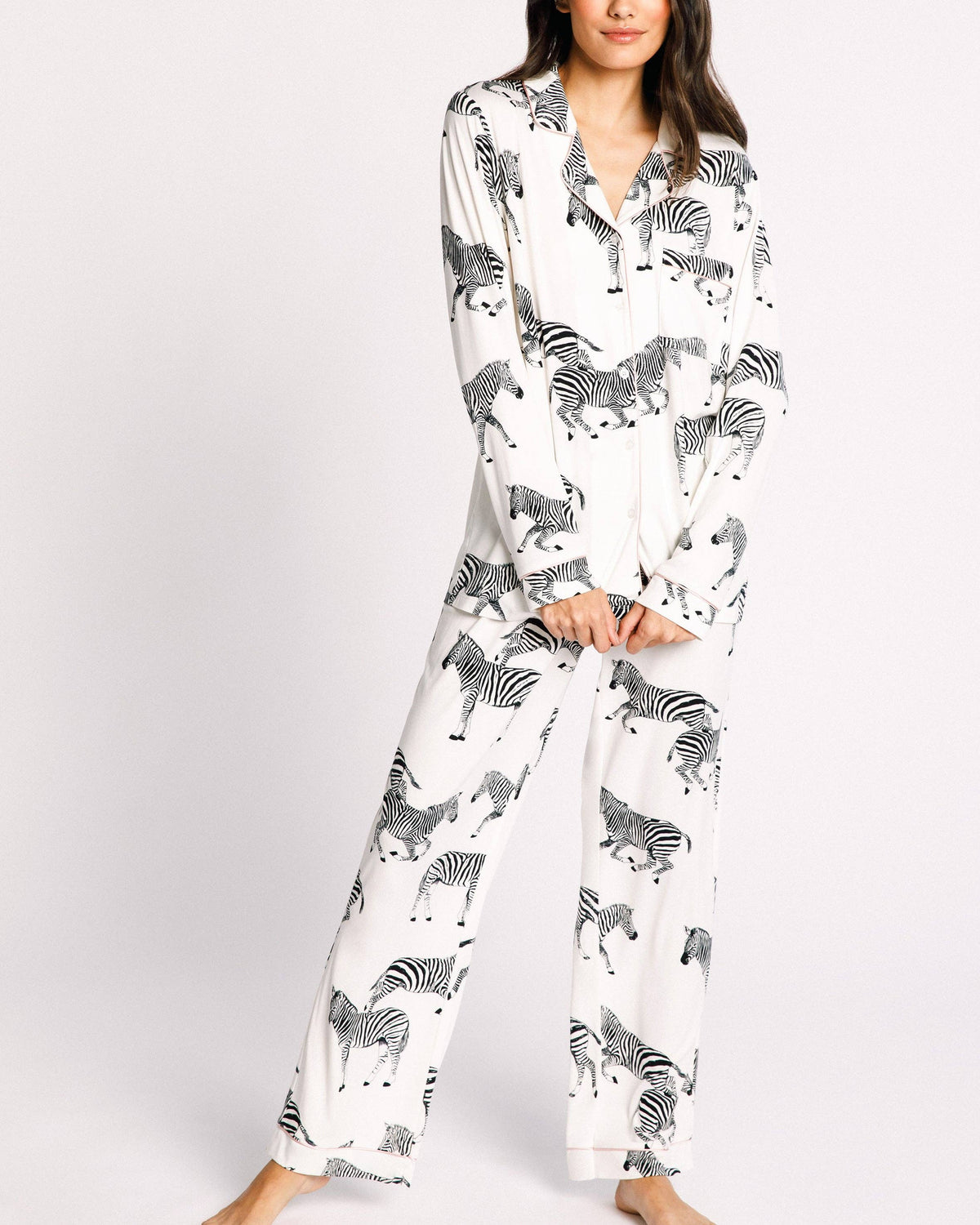Chelsea Peers - White Zebra Print - Long Sleeved Top and Long Trousers