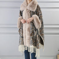 Luxurious Paisley Cape with Faux Fur Collar and Cuffs