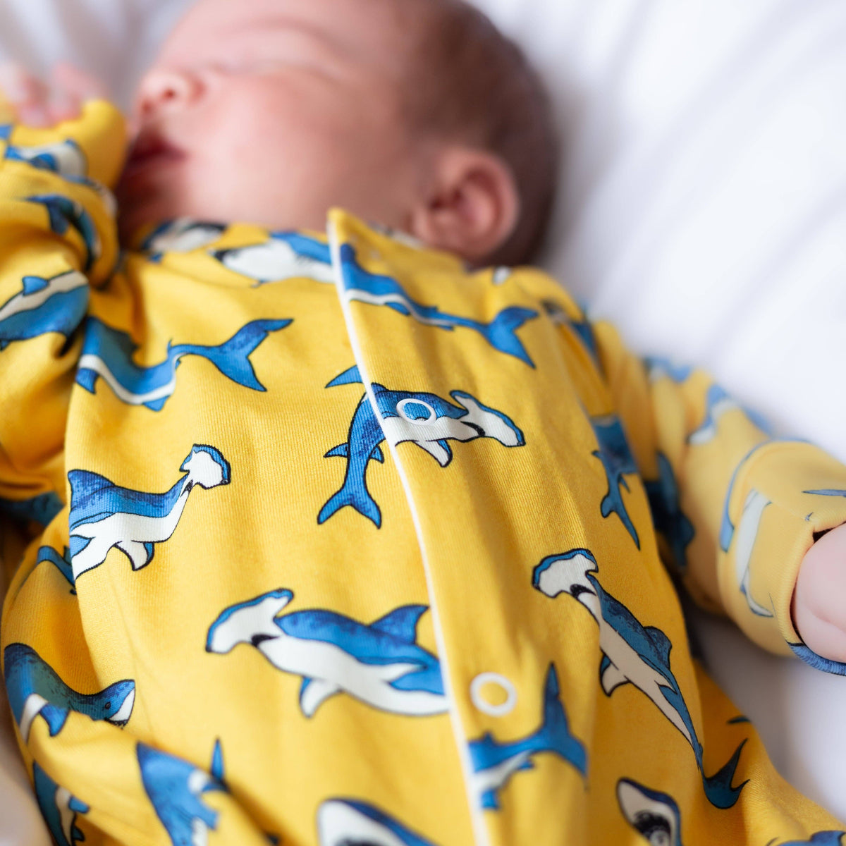 Unisex Baby Cotton Sleepsuit (Onesie) – Yellow shark Print