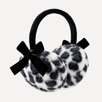 Leopard Print Faux Fur Earmuffs with Black Velvet Bow