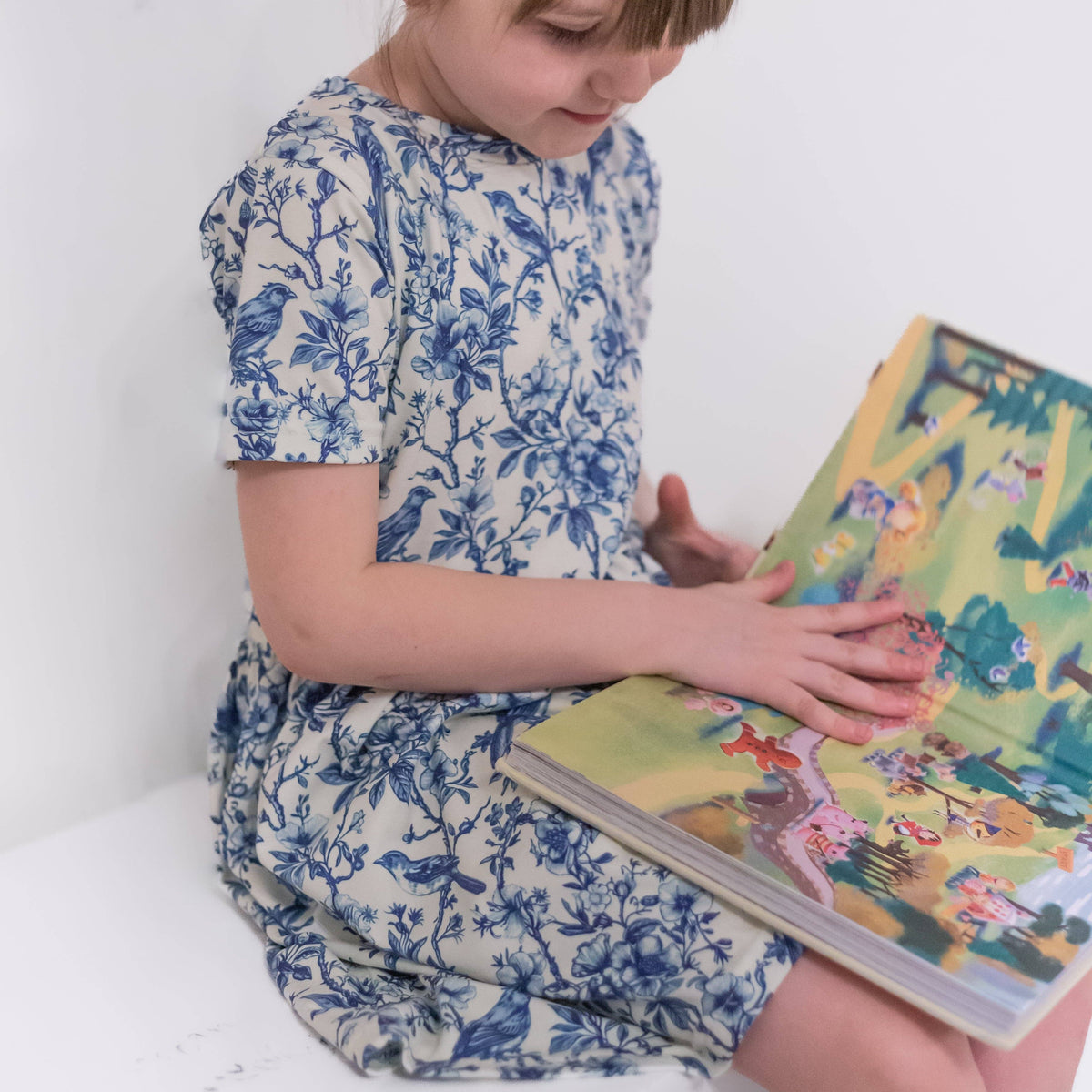 Girls Short Sleeve Cotton Dress - Willow Flower print
