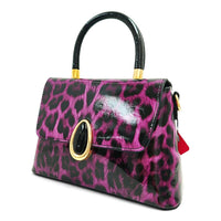 Elegant Glossy Leopard Print Top Handle Handbag-912-2