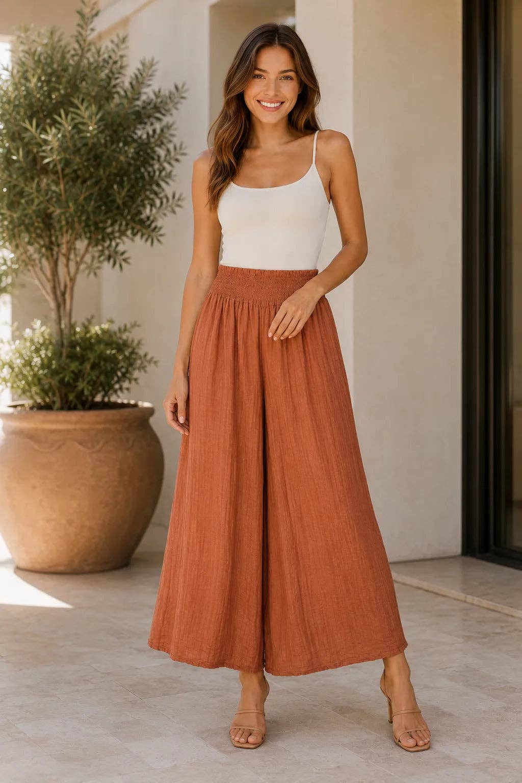 Italian Womens Viscose Wide Leg Trousers UK 8-20
