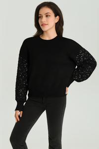 KNITTED JUMPER WITH SEQUIN EMBELLISHED PUFFY SLEEVES